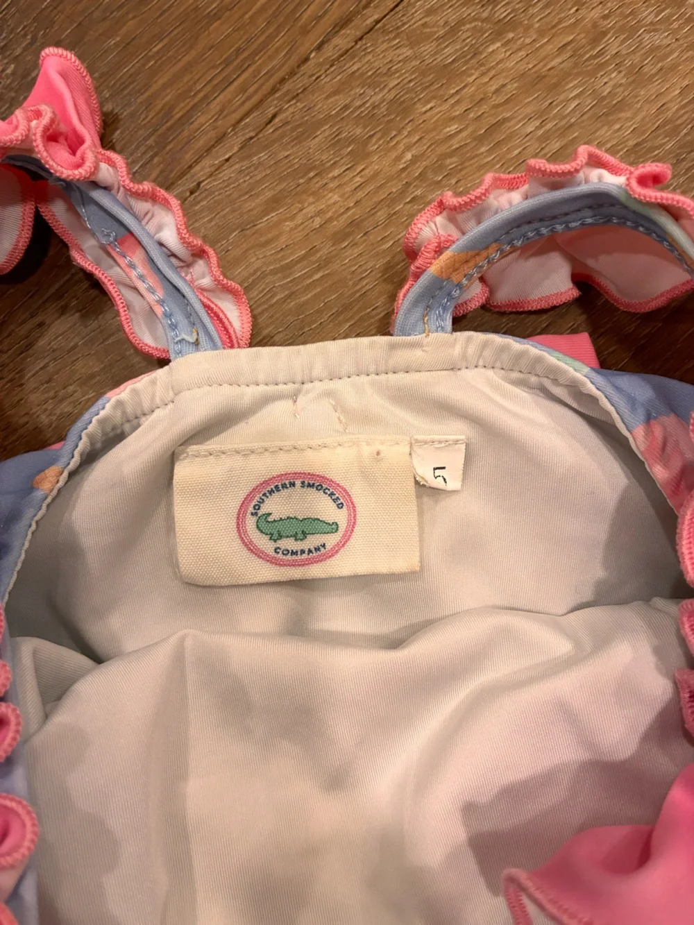 Southern Smocked Co Blue Pink Ice Cream One Piece Swimsuit Vacation Beach 5 Girl